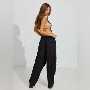 Garage Black Wide-Leg Cargo Track Pants